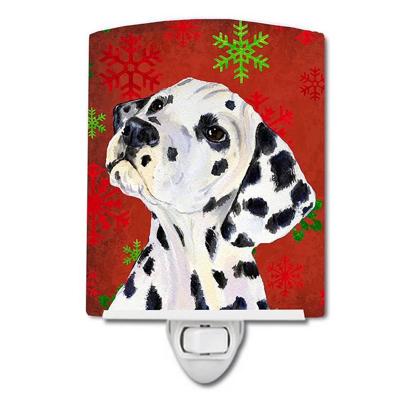 Caroline's Treasures Christmas, Dalmatian Red and Green Snowflakes Holiday Christmas Ceramic Night Light, 4 x 6, Dogs Image