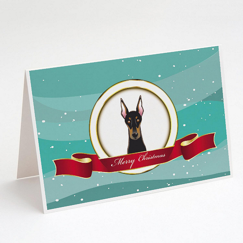 Caroline's Treasures Christmas, Doberman Merry Christmas Greeting Cards and Envelopes Pack of 8, 7 x 5, Dogs Image