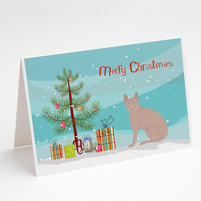 Caroline's Treasures Christmas, Don Sphynx Cat Merry Christmas Greeting Cards and Envelopes Pack of 8, 7 x 5, Cats Image