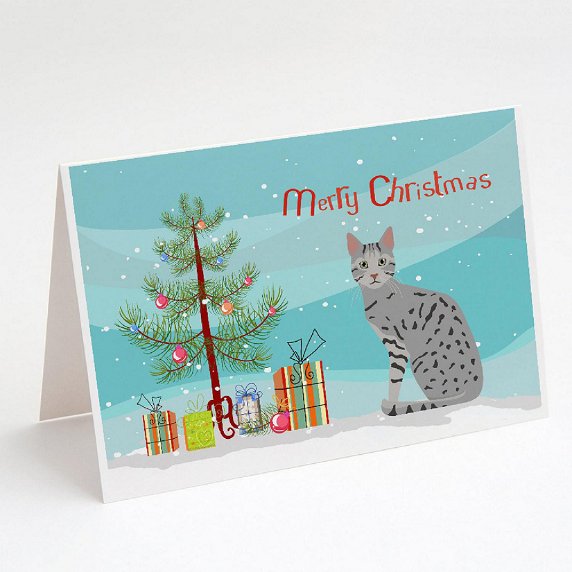 Caroline's Treasures Christmas, Egyptian Mau Cat Merry Christmas Greeting Cards and Envelopes Pack of 8, 7 x 5, Cats Image