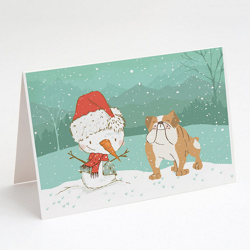 Caroline's Treasures Christmas, English Bulldog Snowman Christmas Greeting Cards and Envelopes Pack of 8, 7 x 5, Dogs Image