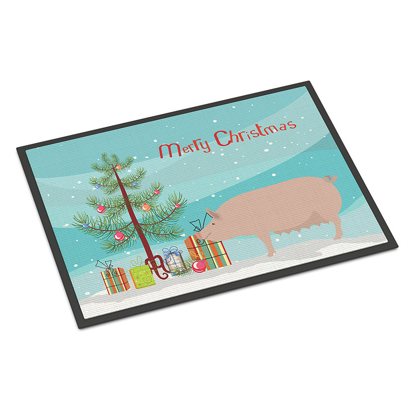 Caroline's Treasures, Christmas, English Large White Pig Christmas Indoor or Outdoor Mat 24x36, 36 x 24, Farm Animals Image