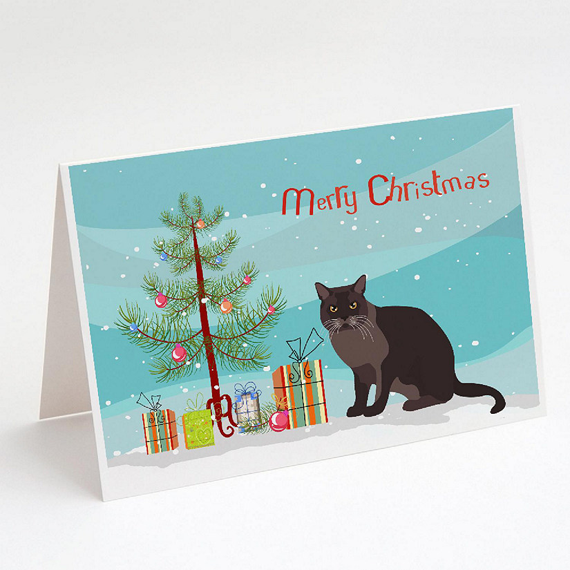 Caroline's Treasures Christmas, European Burmese Cat Merry Christmas Greeting Cards and Envelopes Pack of 8, 7 x 5, Cats Image