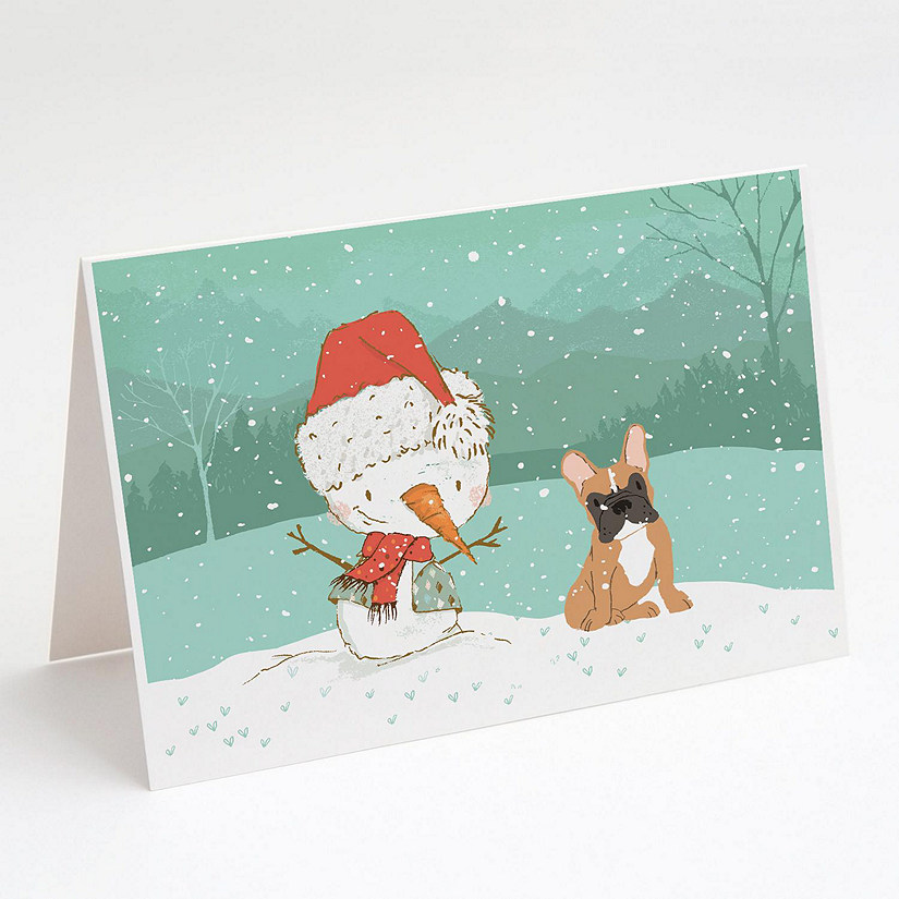 Caroline's Treasures Christmas, Fawn French Bulldog Snowman Christmas Greeting Cards and Envelopes Pack of 8, 7 x 5, Dogs Image