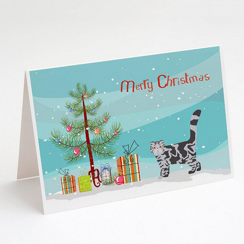 Caroline's Treasures Christmas, Foldex Exotic Fold #1 Cat Merry Christmas Greeting Cards and Envelopes Pack of 8, 7 x 5, Cats Image