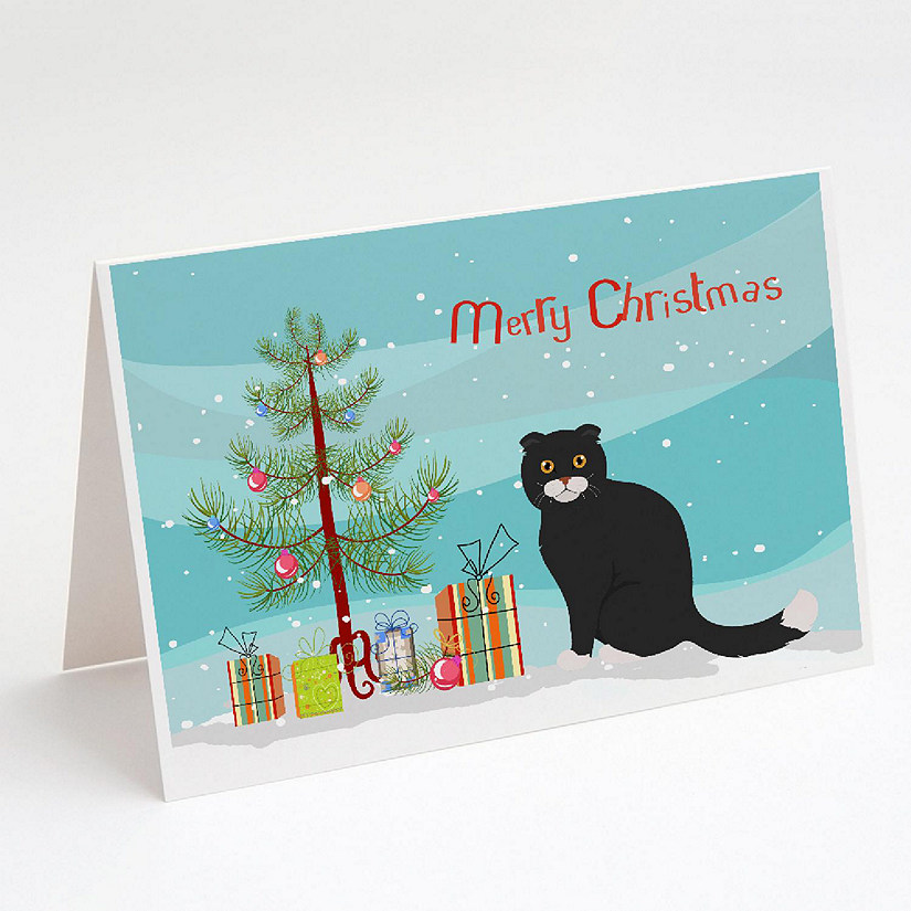 Caroline's Treasures Christmas, Foldex Exotic Fold #2 Cat Merry Christmas Greeting Cards and Envelopes Pack of 8, 7 x 5, Cats Image