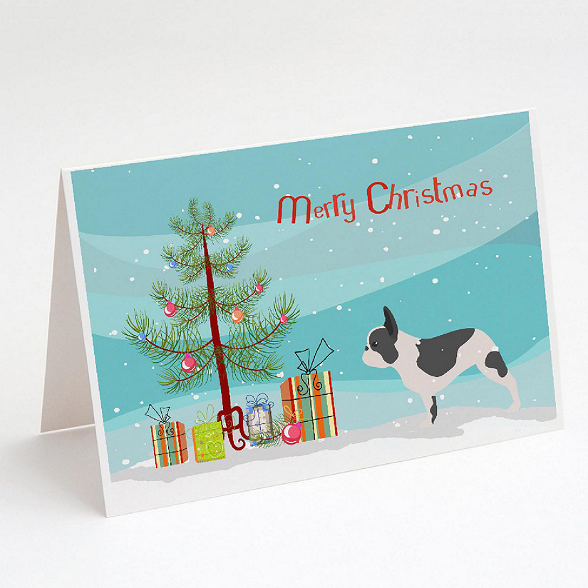 Caroline's Treasures Christmas, French Bulldog Merry Christmas Tree Greeting Cards and Envelopes Pack of 8, 7 x 5, Dogs Image