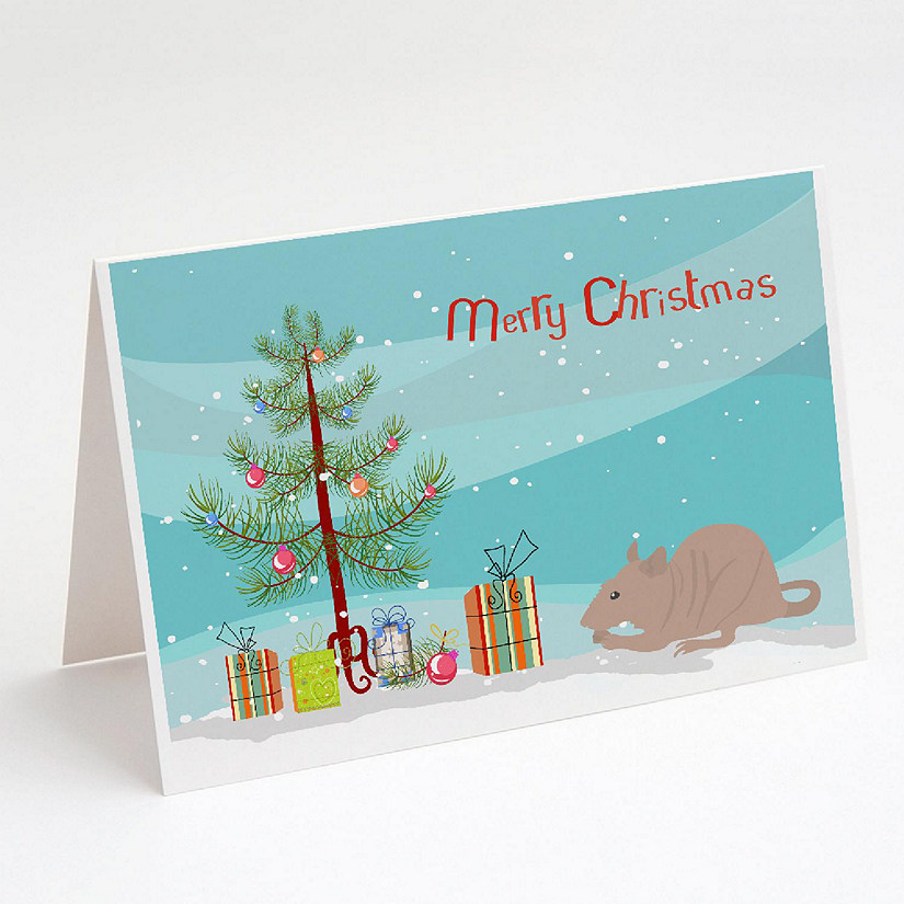 Caroline's Treasures Christmas, Fuzz Rat Merry Christmas Greeting Cards and Envelopes Pack of 8, 7 x 5, Rodents Image