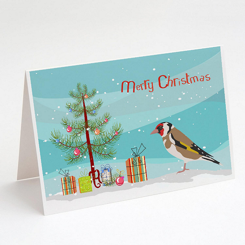 Caroline's Treasures Christmas, Gold Finch Merry Christmas Greeting Cards and Envelopes Pack of 8, 7 x 5, Birds Image