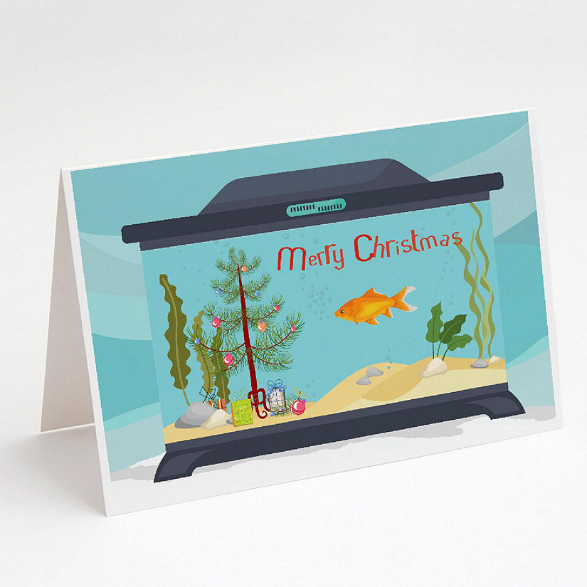 Caroline's Treasures Christmas, Goldfish Common Merry Christmas Greeting Cards and Envelopes Pack of 8, 7 x 5, Fish Image