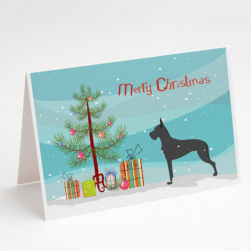 Caroline's Treasures Christmas, Great Dane Merry Christmas Tree Greeting Cards and Envelopes Pack of 8, 7 x 5, Dogs Image