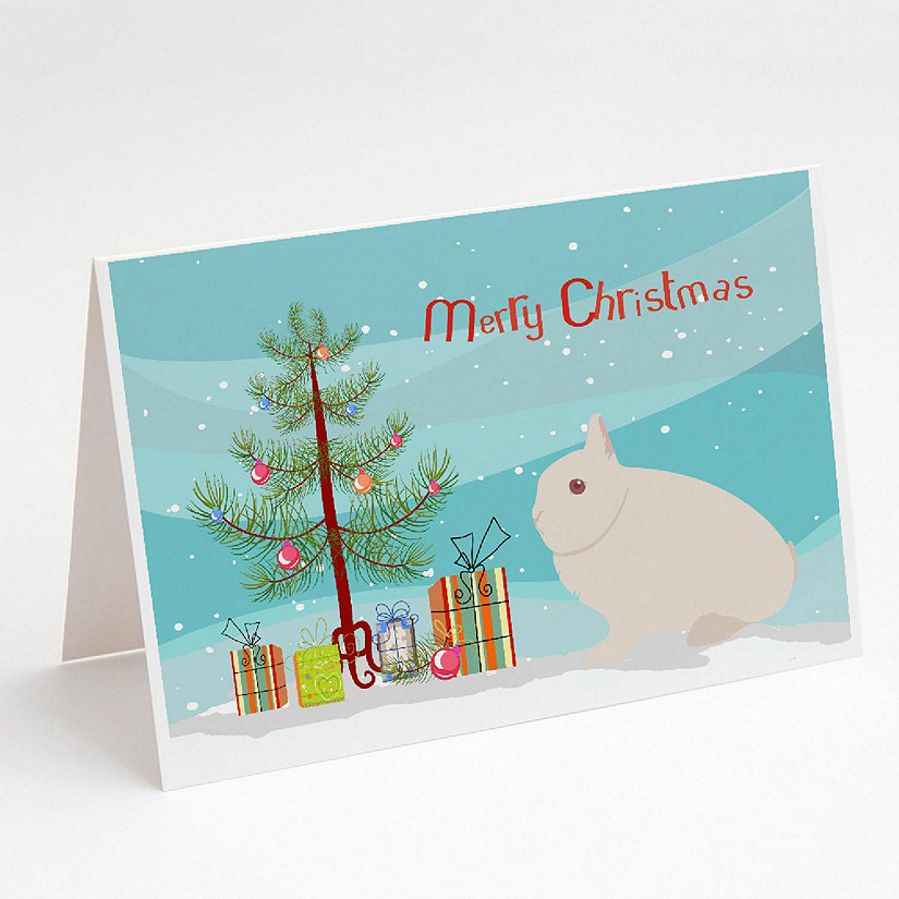 Caroline's Treasures Christmas, Hermelin Rabbit Christmas Greeting Cards and Envelopes Pack of 8, 7 x 5, Farm Animals Image