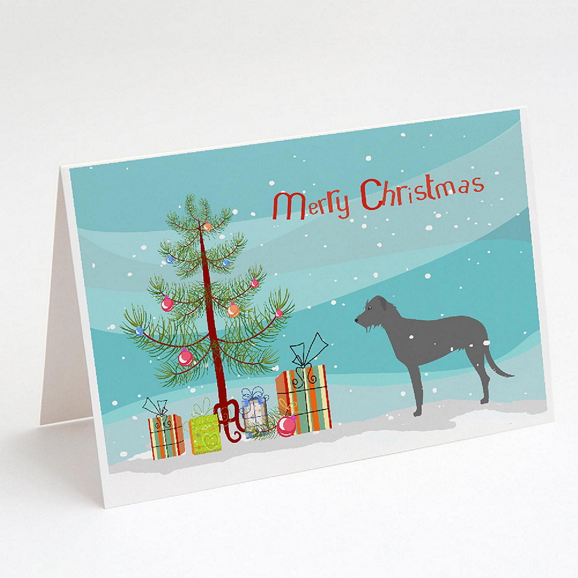 Caroline's Treasures Christmas, Irish Wolfhound Merry Christmas Tree Greeting Cards and Envelopes Pack of 8, 7 x 5, Dogs Image