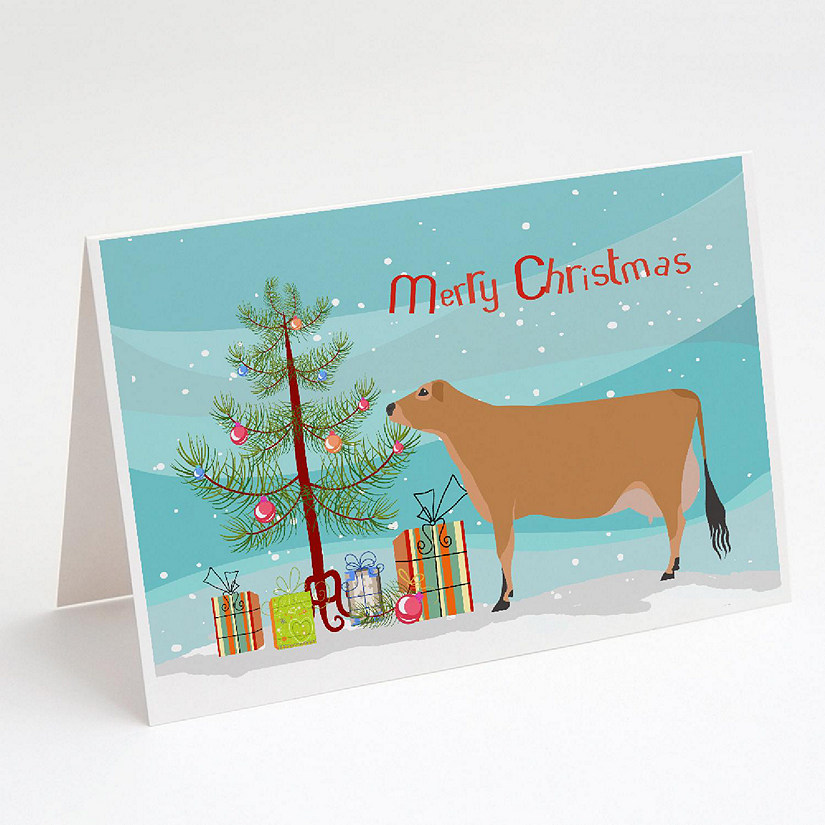 Caroline's Treasures Christmas, Jersey Cow Christmas Greeting Cards and Envelopes Pack of 8, 7 x 5, Farm Animals Image