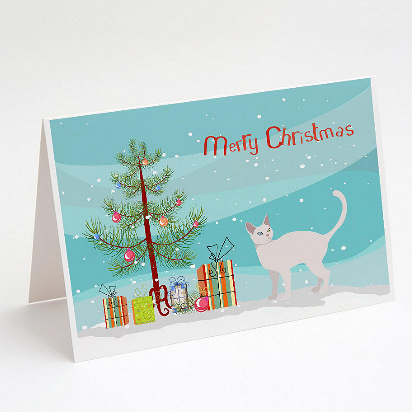 Caroline's Treasures Christmas, Khao Manee #2 Cat Merry Christmas Greeting Cards and Envelopes Pack of 8, 7 x 5, Cats Image
