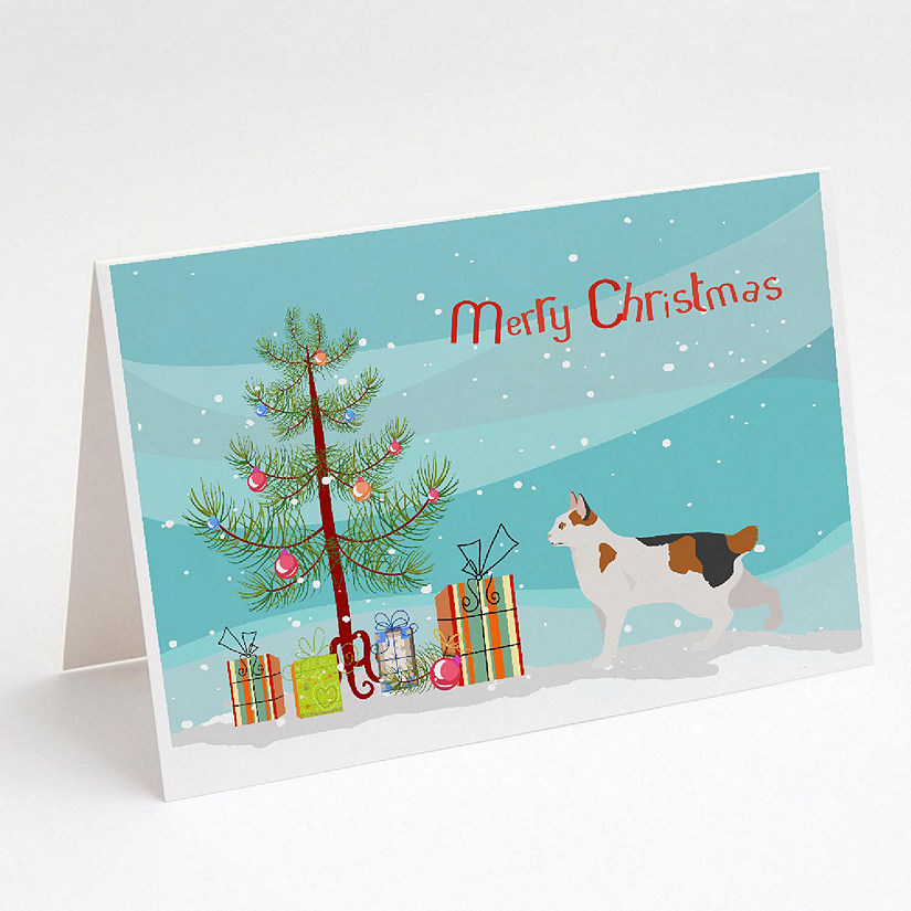 Caroline's Treasures Christmas, Korean Bobtail Cat Merry Christmas Greeting Cards and Envelopes Pack of 8, 7 x 5, Cats Image