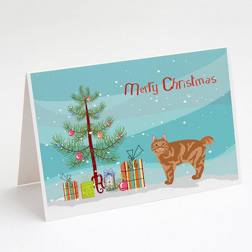 Caroline's Treasures Christmas, Kurilian Bobtail Cat Merry Christmas Greeting Cards and Envelopes Pack of 8, 7 x 5, Cats Image