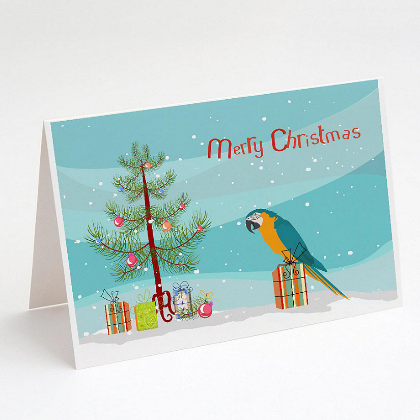 Caroline's Treasures Christmas, Macaw Merry Christmas Greeting Cards and Envelopes Pack of 8, 7 x 5, Birds Image