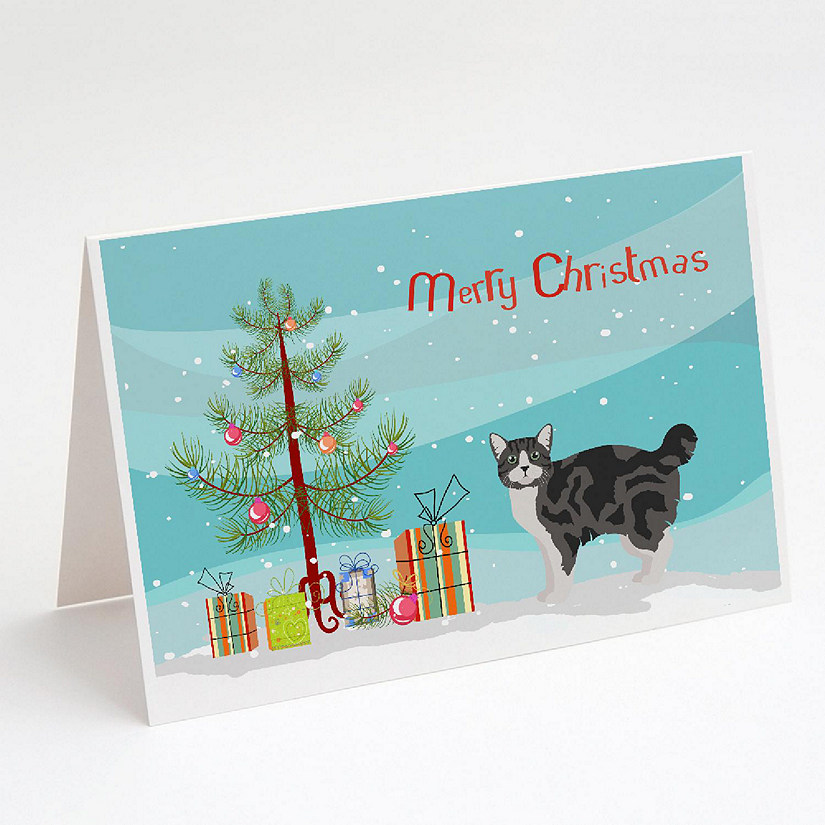 Caroline's Treasures Christmas, Manx #1 Cat Merry Christmas Greeting Cards and Envelopes Pack of 8, 7 x 5, Cats Image
