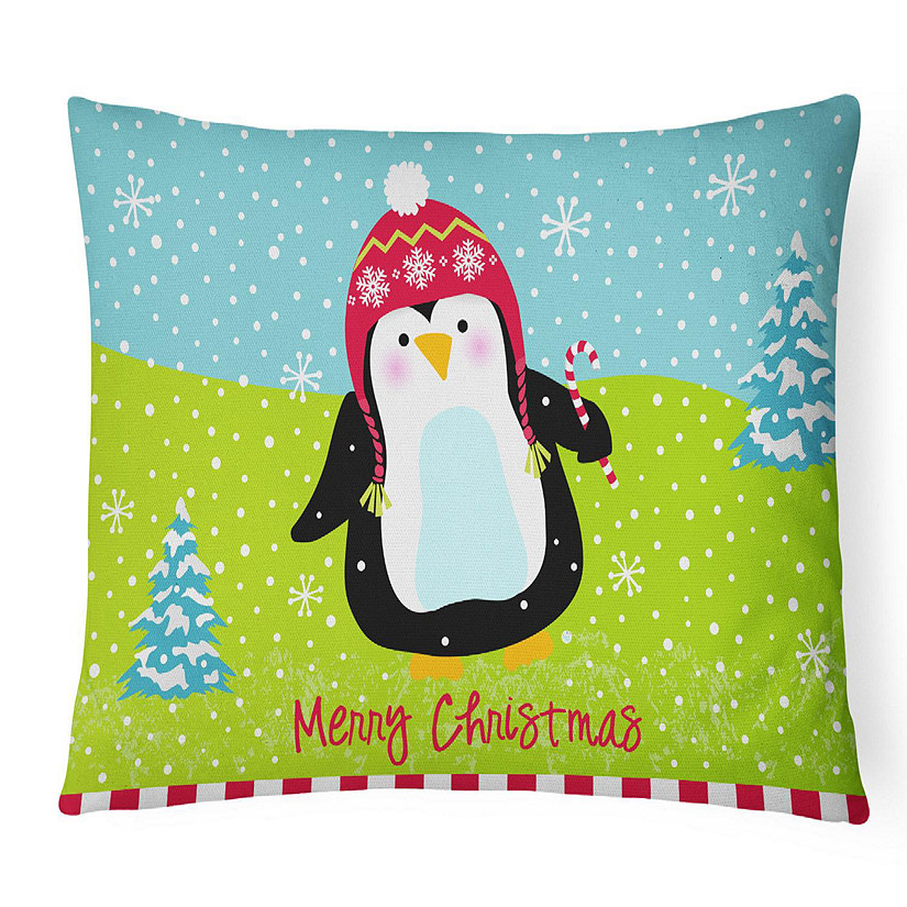 Caroline's Treasures Christmas, Merry Christmas Happy Penguin Canvas Fabric Decorative Pillow, 12 x 16, Seasonal Image
