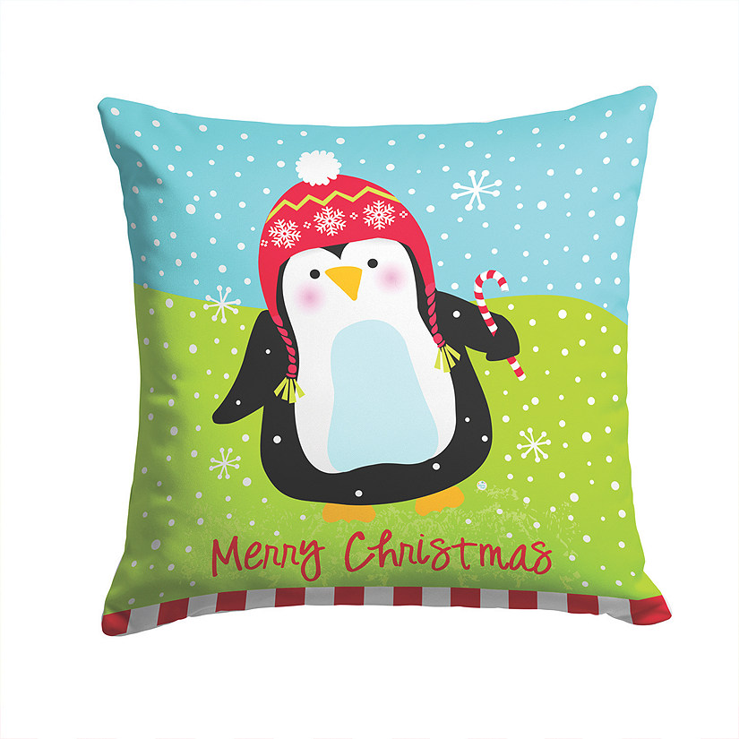 Caroline's Treasures, Christmas, Merry Christmas Happy Penguin Fabric Decorative Pillow, 14 x 14, Seasonal Image