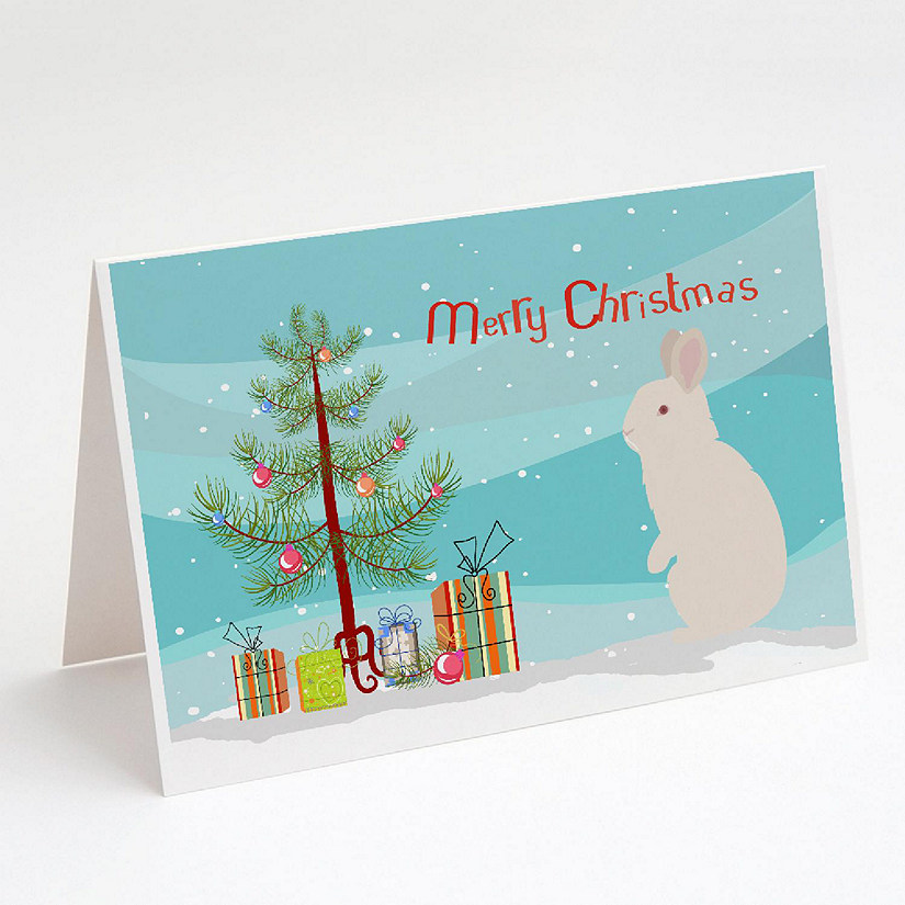 Caroline's Treasures Christmas, New Zealand White Rabbit Christmas Greeting Cards and Envelopes Pack of 8, 7 x 5, Farm Animals Image