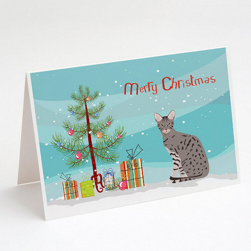 Caroline's Treasures Christmas, Ocicat #1 Cat Merry Christmas Greeting Cards and Envelopes Pack of 8, 7 x 5, Cats Image