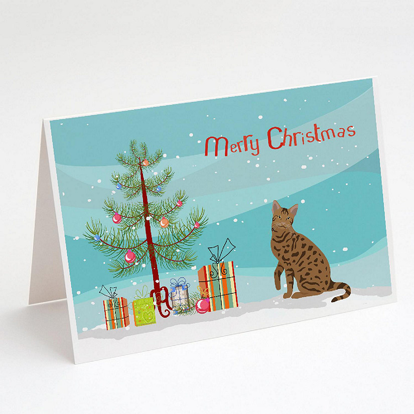 Caroline's Treasures Christmas, Ocicat #2 Cat Merry Christmas Greeting Cards and Envelopes Pack of 8, 7 x 5, Cats Image