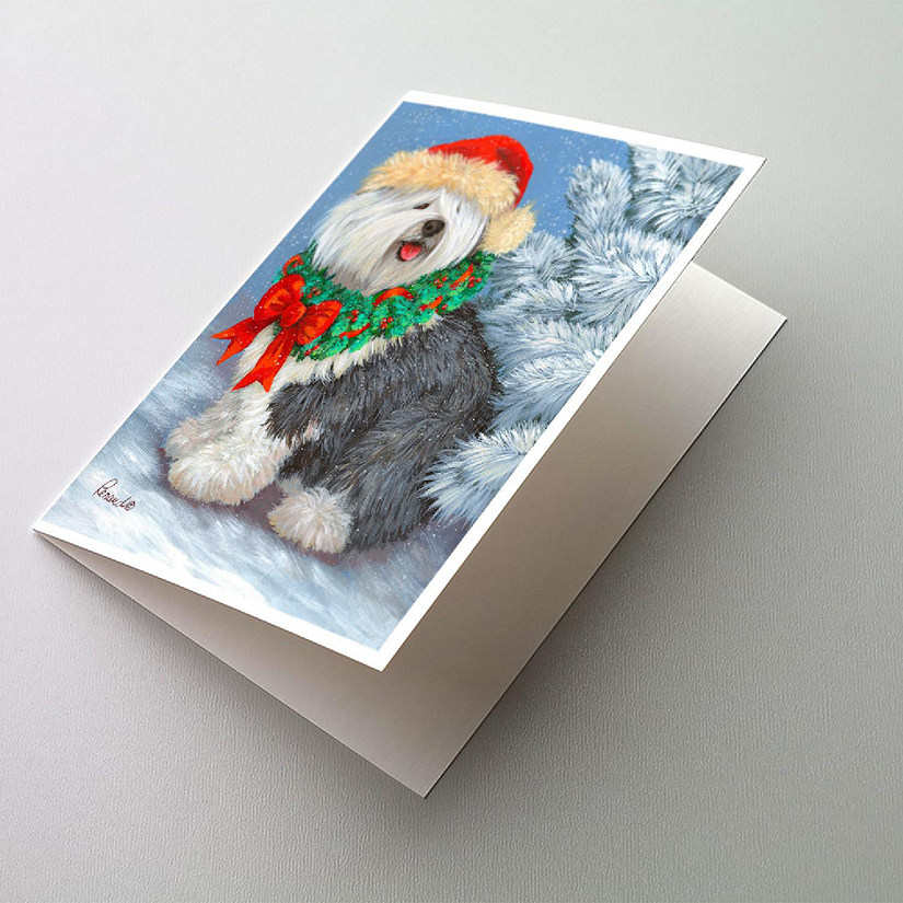 Caroline's Treasures Christmas, Old English Sheepdog Christmas Greeting Cards and Envelopes Pack of 8, 7 x 5, Dogs Image