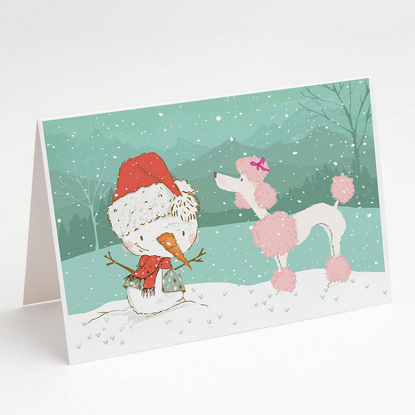 Caroline's Treasures Christmas, Pink Poodle Snowman Christmas Greeting Cards and Envelopes Pack of 8, 7 x 5, Dogs Image