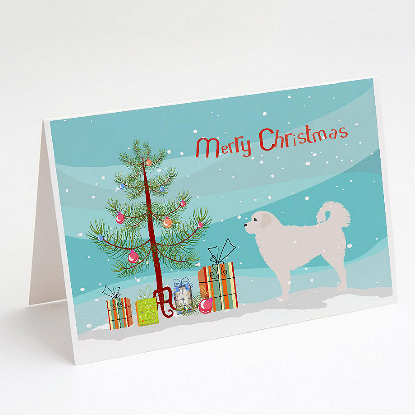 Caroline's Treasures Christmas, Polish Tatra Sheepdog Merry Christmas Tree Greeting Cards and Envelopes Pack of 8, 7 x 5, Dogs Image