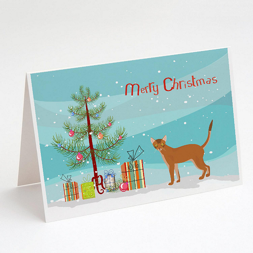 Caroline's Treasures Christmas, Red Abyssinian Cat Merry Christmas Greeting Cards and Envelopes Pack of 8, 7 x 5, Cats Image