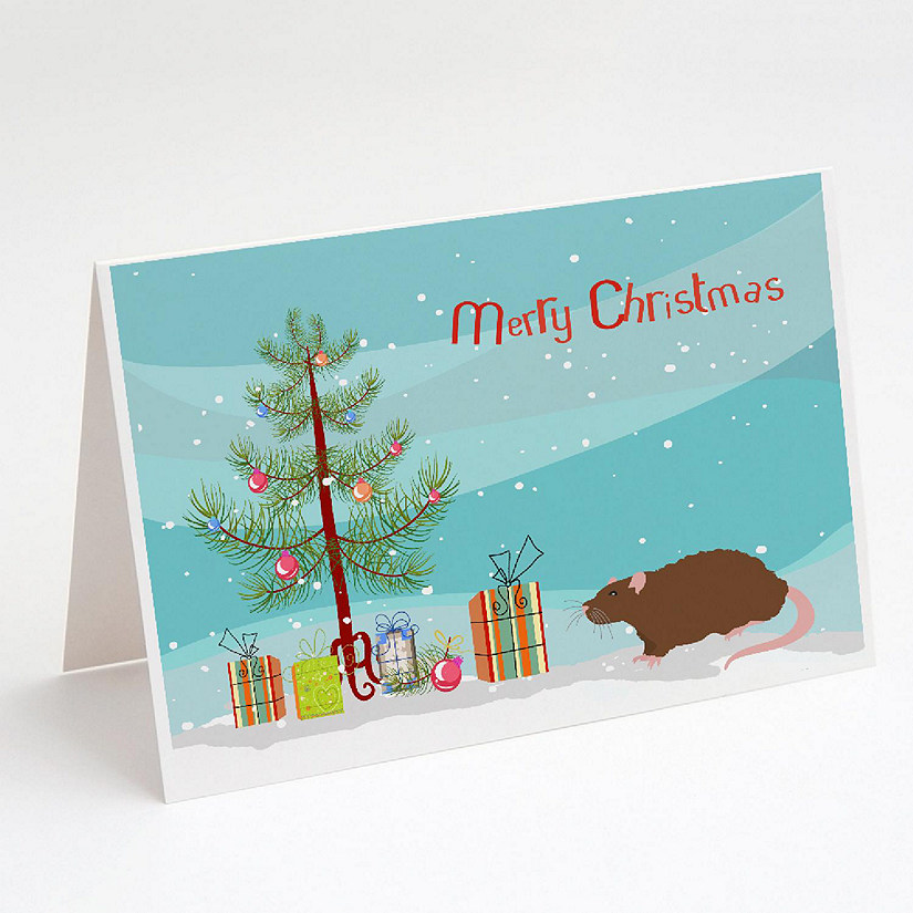 Caroline's Treasures Christmas, Rex Rat Merry Christmas Greeting Cards and Envelopes Pack of 8, 7 x 5, Rodents Image