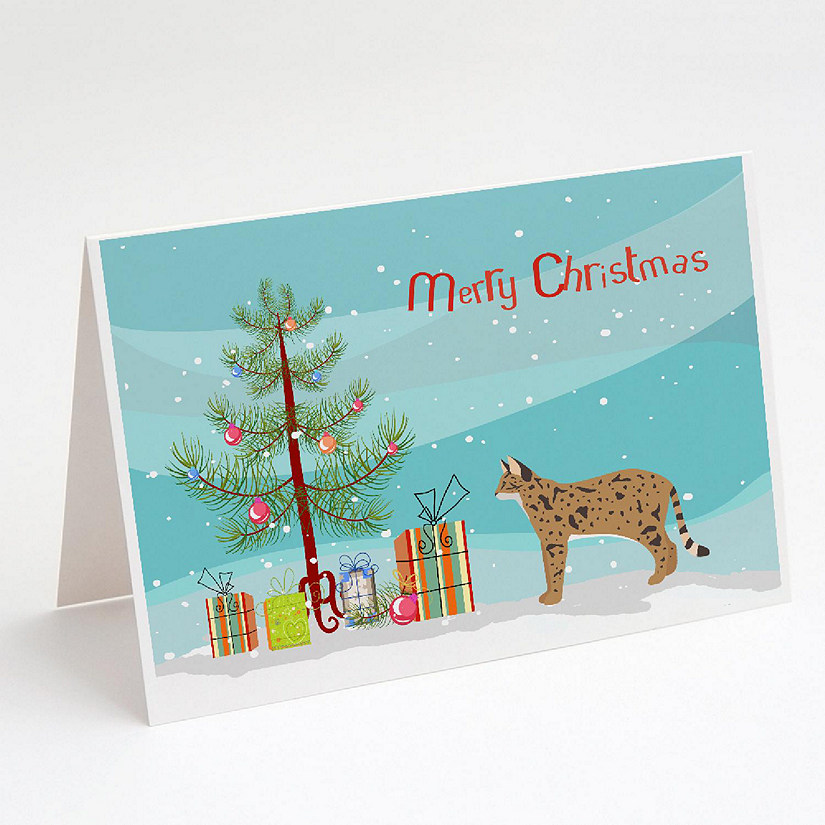 Caroline's Treasures Christmas, Savannah #2 Cat Merry Christmas Greeting Cards and Envelopes Pack of 8, 7 x 5, Cats Image