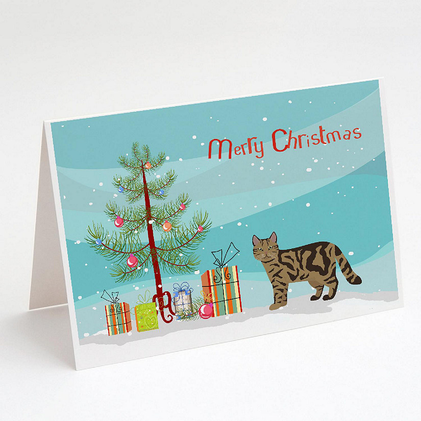 Caroline's Treasures Christmas, Scottish Straight #2 Cat Merry Christmas Greeting Cards and Envelopes Pack of 8, 7 x 5, Cats Image