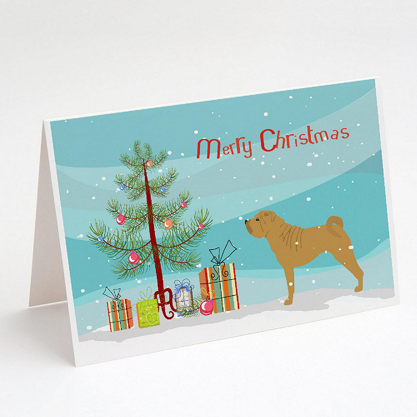 Caroline's Treasures Christmas, Shar Pei Merry Christmas Tree Greeting Cards and Envelopes Pack of 8, 7 x 5, Dogs Image