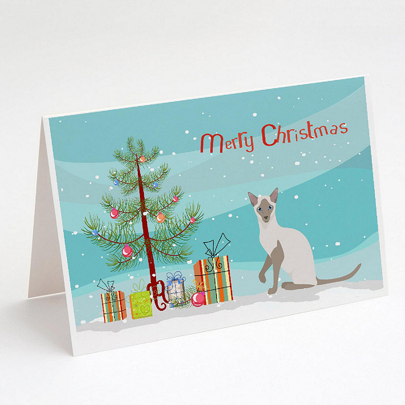 Caroline's Treasures Christmas, Siamese Modern Cat Merry Christmas Greeting Cards and Envelopes Pack of 8, 7 x 5, Cats Image
