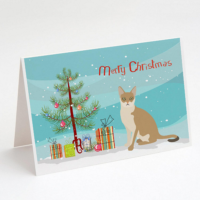 Caroline's Treasures Christmas, Singapura #1 Cat Merry Christmas Greeting Cards and Envelopes Pack of 8, 7 x 5, Cats Image