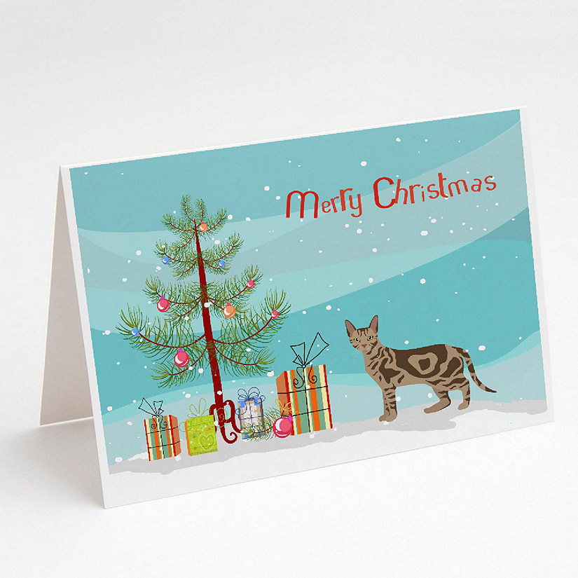Caroline's Treasures Christmas, Sokoke Cat Merry Christmas Greeting Cards and Envelopes Pack of 8, 7 x 5, Cats Image