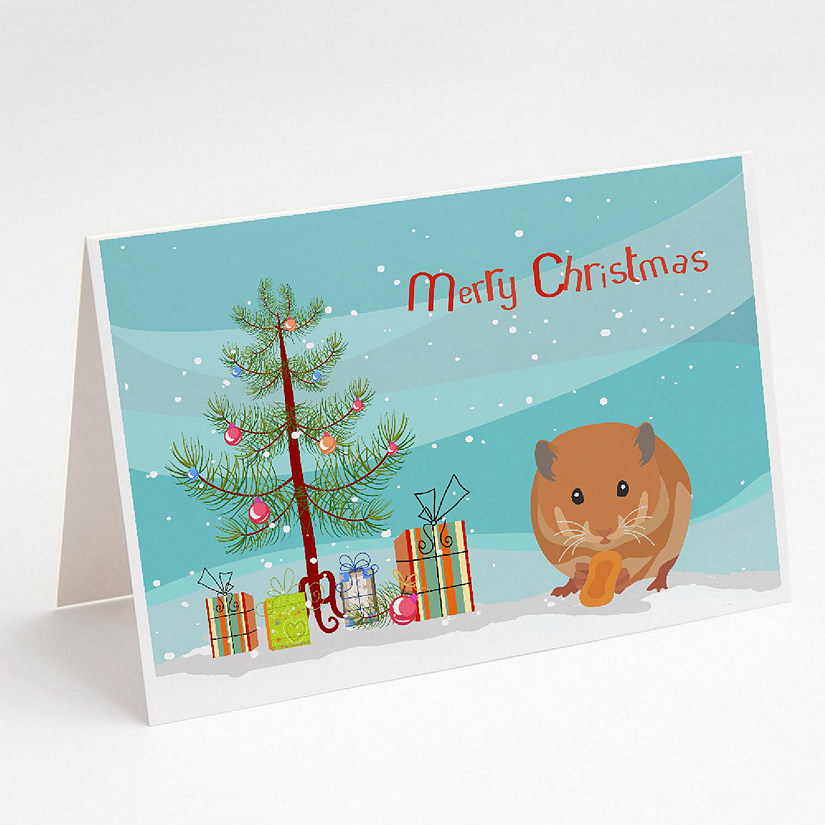 Caroline's Treasures Christmas, Teddy Bear Hamster Merry Christmas Greeting Cards and Envelopes Pack of 8, 7 x 5, Rodents Image