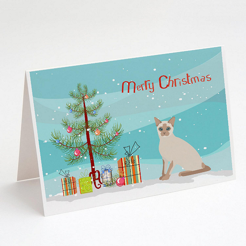 Caroline's Treasures Christmas, Tonkinese Cat Merry Christmas Greeting Cards and Envelopes Pack of 8, 7 x 5, Cats Image