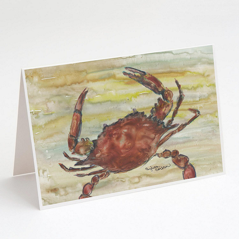 Caroline's Treasures Cooked Crab Yellow Sky Greeting Cards and Envelopes Pack of 8, 7 x 5, Seafood Image