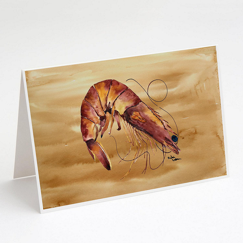 Caroline's Treasures Cooked Shrimp  Sandy Beach Greeting Cards and Envelopes Pack of 8, 7 x 5, Seafood Image