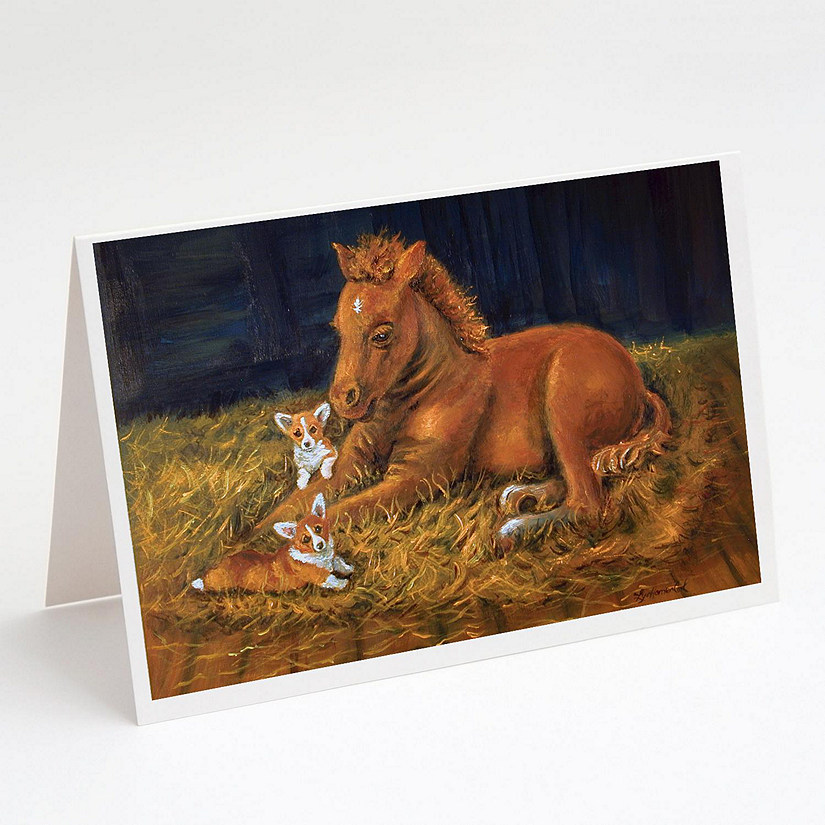 Caroline's Treasures Corgi Sunrise with Colt  Greeting Cards and Envelopes Pack of 8, 7 x 5, Dogs Image