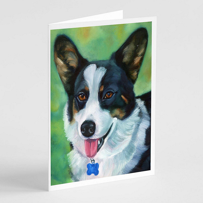 Caroline's Treasures Corgi with blue tag Greeting Cards and Envelopes Pack of 8, 7 x 5, Dogs Image