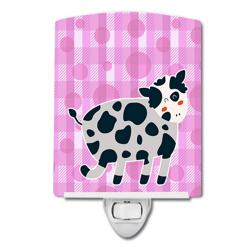 Caroline's Treasures Cow on Pink Polkadots Ceramic Night Light, 4 x 6, Farm Animals Image