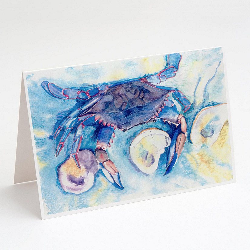 Caroline's Treasures Crab and oyster Greeting Cards and Envelopes Pack of 8, 7 x 5, Seafood Image