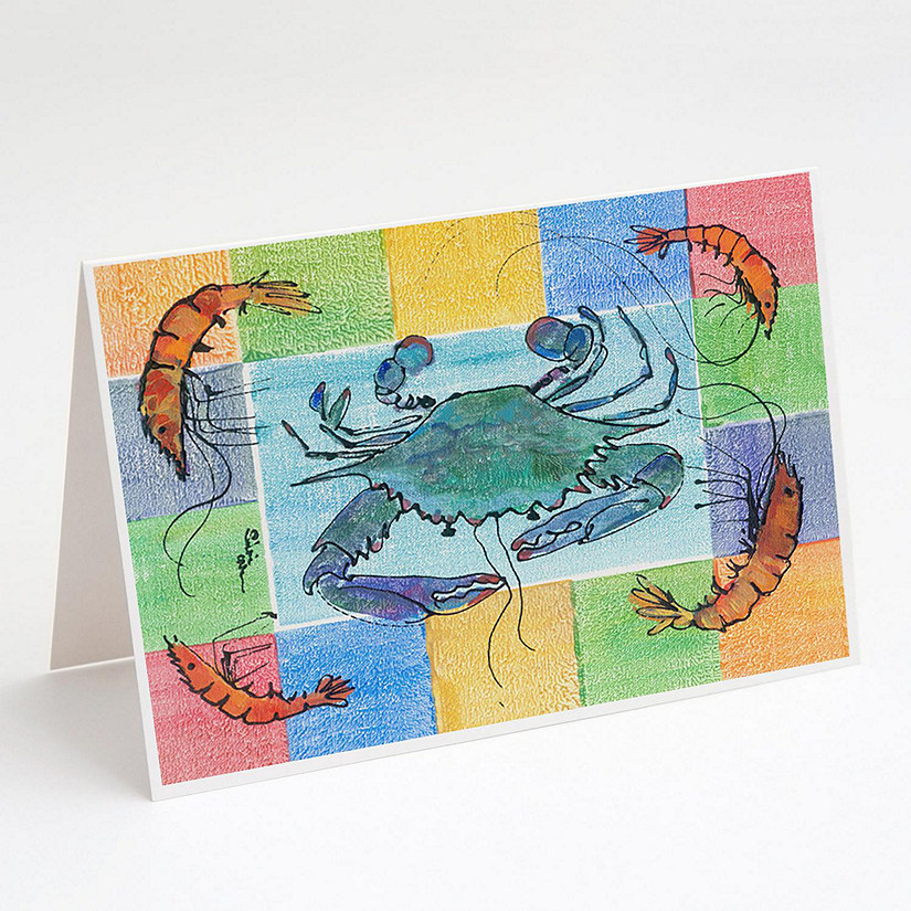 Caroline's Treasures Crab and Shrimp Greeting Cards and Envelopes Pack of 8, 7 x 5, Seafood Image