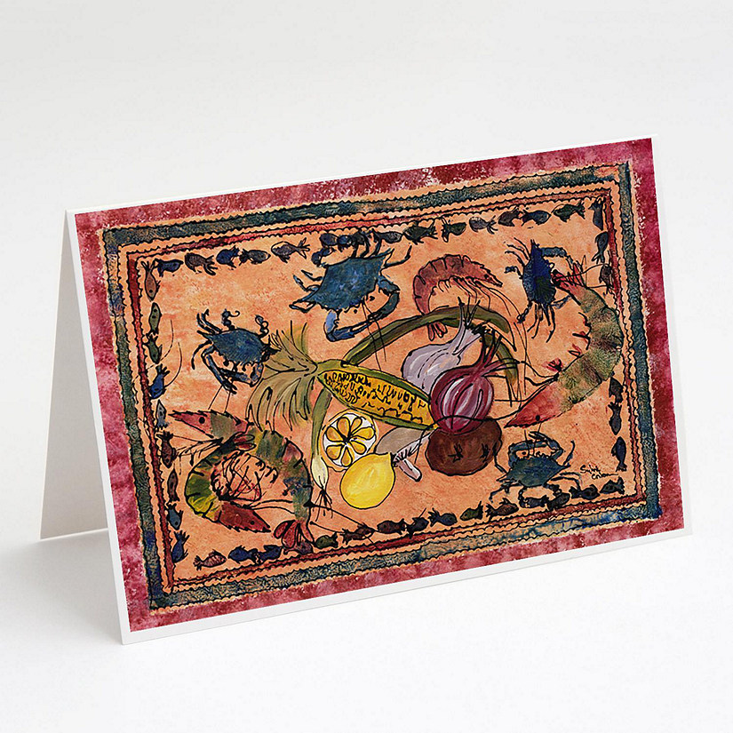 Caroline's Treasures Crab Boil  Maroon Greeting Cards and Envelopes Pack of 8, 7 x 5, Seafood Image
