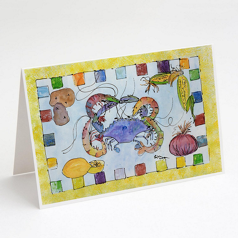Caroline's Treasures Crab Yellow Greeting Cards and Envelopes Pack of 8, 7 x 5, Seafood Image